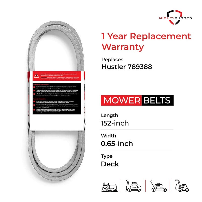 MightyRugged 789388 Deck Belt Replacement for Hustler, Length 152", Heavy-Duty, Durable, Aramid Cord Belt Replaces 789388, 484088, 041-1490-00 on Hustler Mini Z, Super Z, X-One, FasTrak Series Zero Turn Lawn Mower - Image 2